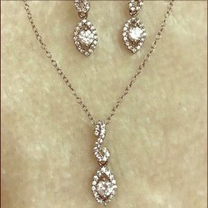 CZ necklace and earrings- 18” .925